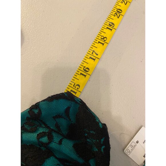 Material Girl Teal & Black Lace Overlay Fit & Flare Dress Zipper Back Medium - Picture 10 of 12